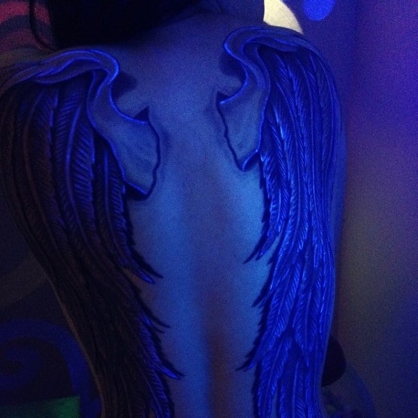 Radiant Full Back Mens Tattoo Of Glow In The Dark Angel Wings