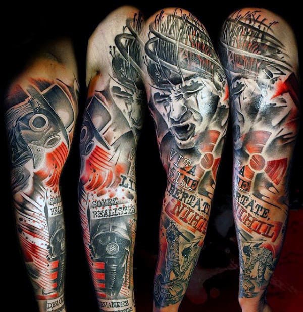 Radioactive Trash Polka Mens Full Arm Sleeve Tattoos