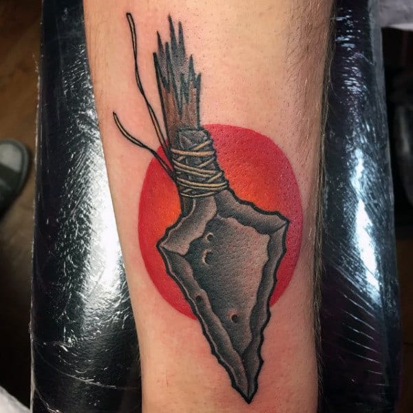 Ragged Edge Arrowhead Tattoo On Forearms Guys