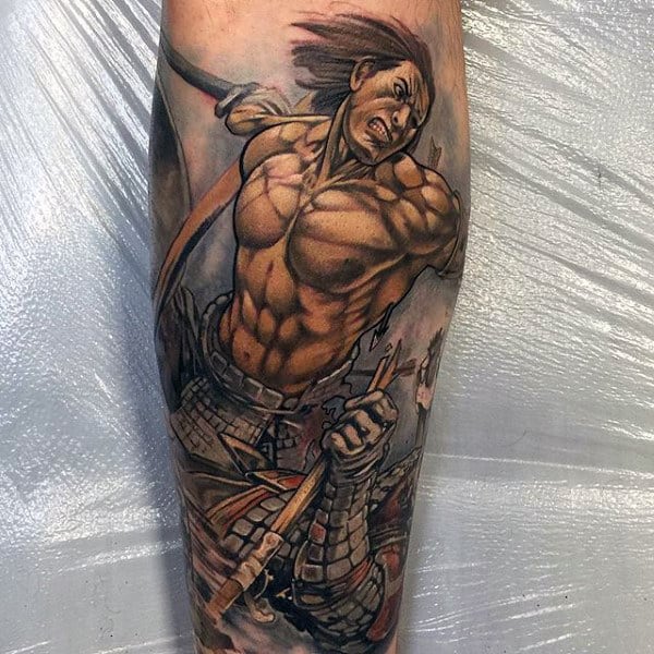 Raging Japanese Samurai Warrior Tattoo Male Forearms