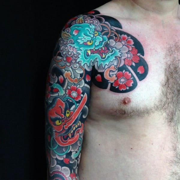 Raging Beasts Japanese Sleeve Tattoo Men