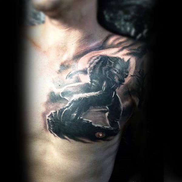 Raging Furry Wolf Manly Tattoo Mens Chest