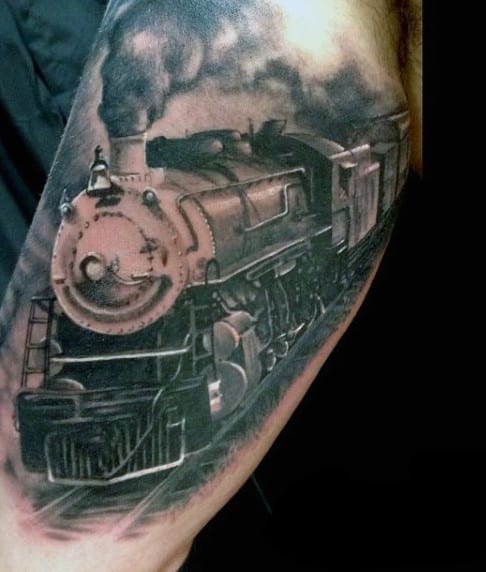 Railroad Train Tattoo Design Ideas For Men On Upper Arm