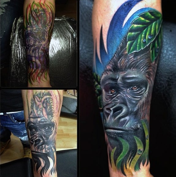 Rain Forest Gorilla Tattoo Designs For Men Half Sleeve