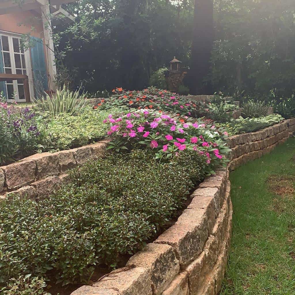 raised bed flower garden stone retaining wall