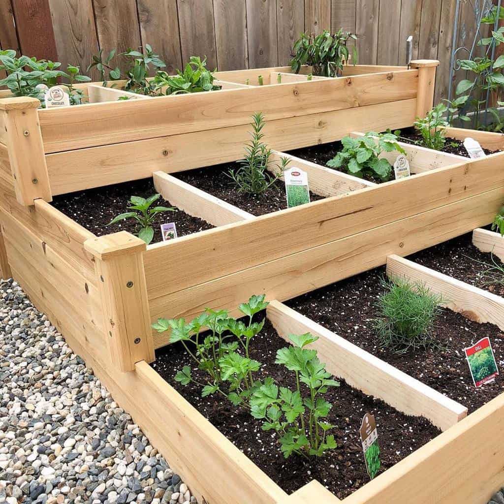 raised wood planter box herb garden