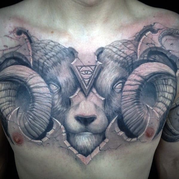 Ram Horns Guys 3d Tattoo Design