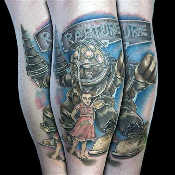 Rapture Bioshock Male Leg Tattoo Inspiration