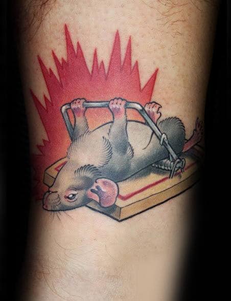 Rat Pushing Up Trap Mens Arm Tattoo
