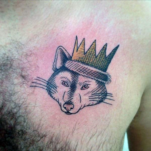 Rat With Crown Where The Wild Things Are Guys Upper Chest Tattoo