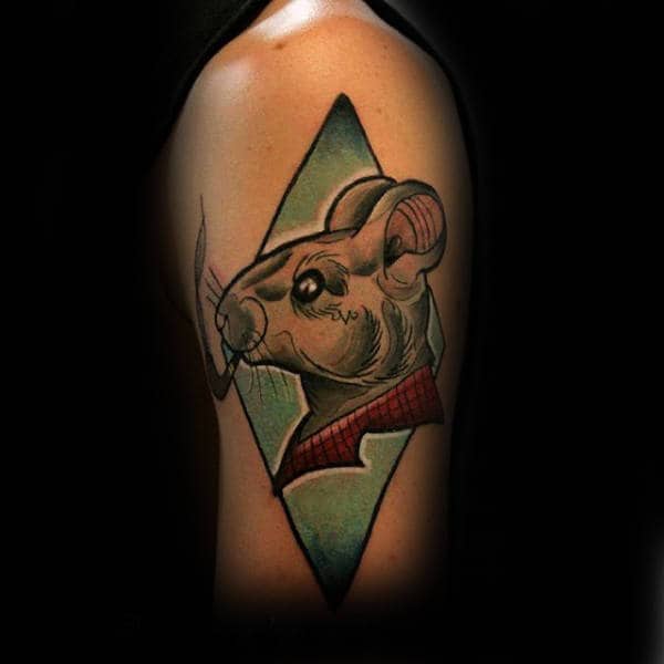 Rat With Pipe Mens Upper Arm Tattoos