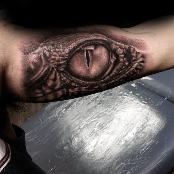 Rattlesnake 3d Eye Tattoo For Men On Inner Arm Biceps