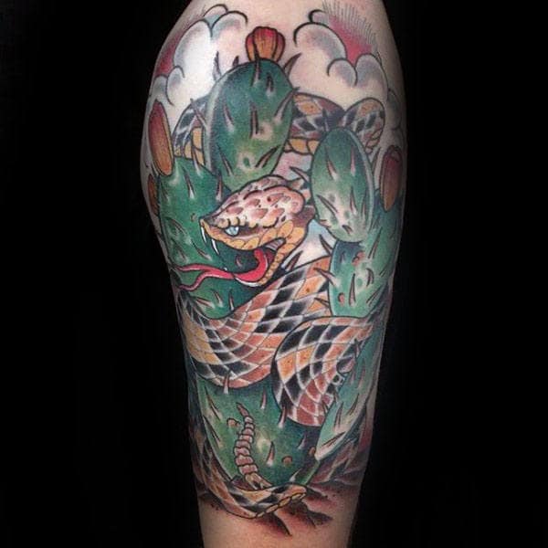 Rattlesnake Cactus Mens Half Sleeve Tattoos