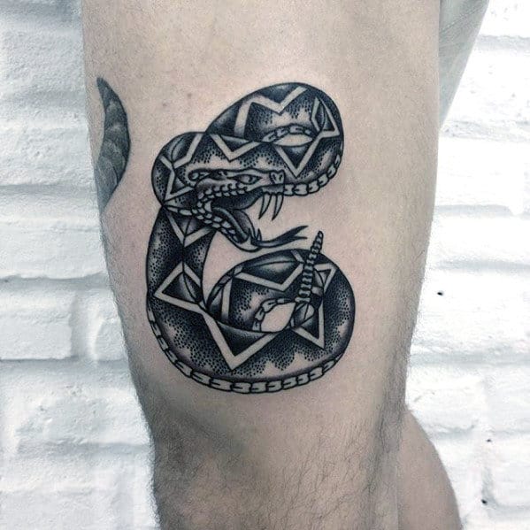 Rattlesnake Guys Old School Traditional Leg Tattoos
