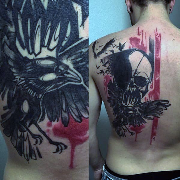 Raven And Skull Tattoo Male Back