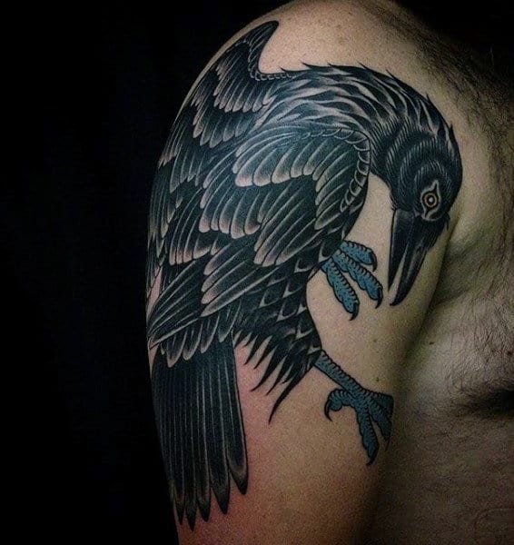 Raven Checking Its Claws Tattoo Mens Arms