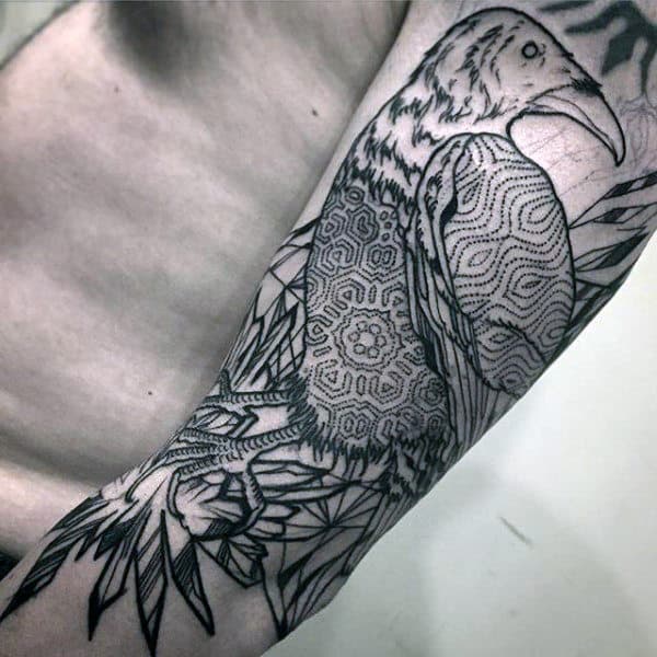 Raven With Beautiful Dotted Mandala Tattoo Mens Forearms