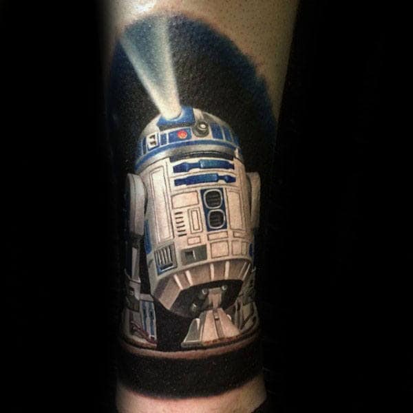 Rd2d Lighting Up Black Background Guys Lower Leg Tattoo