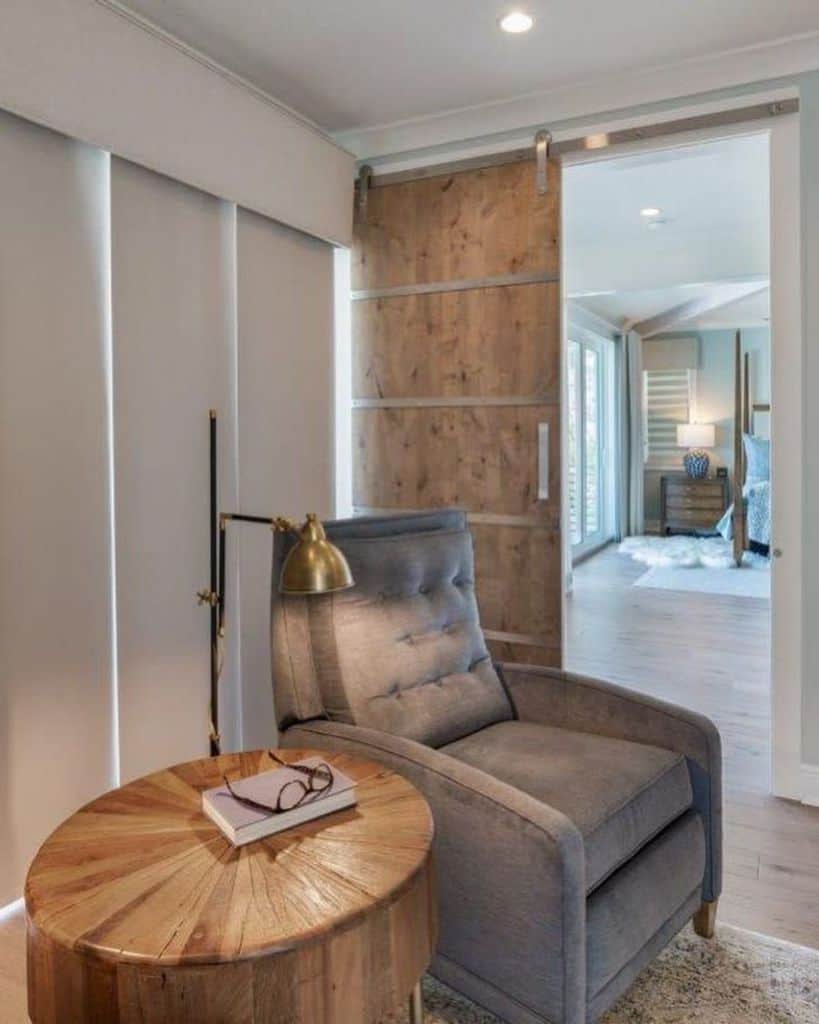 reading corner nook with gray armchair 