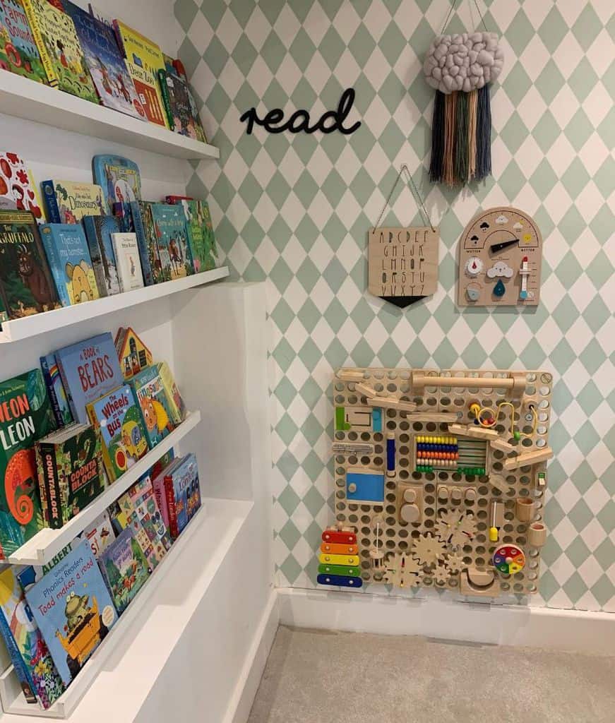 cute reading nook in playroom