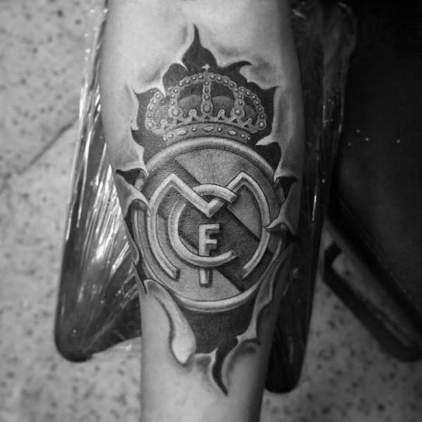 Real Madrid Tattoo Design On Man Inner Forearm