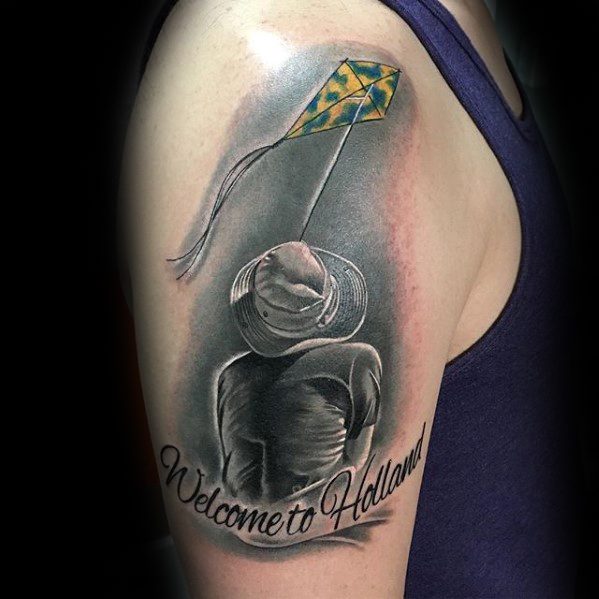 Realistic 3d Arm Mens Tattoo With Kite Design