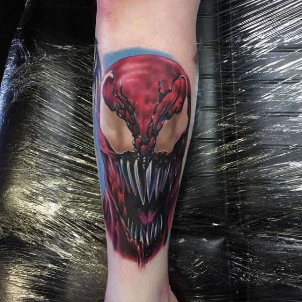 Realistic 3d Cool Male Carnage Forearm Tattoo Designs
