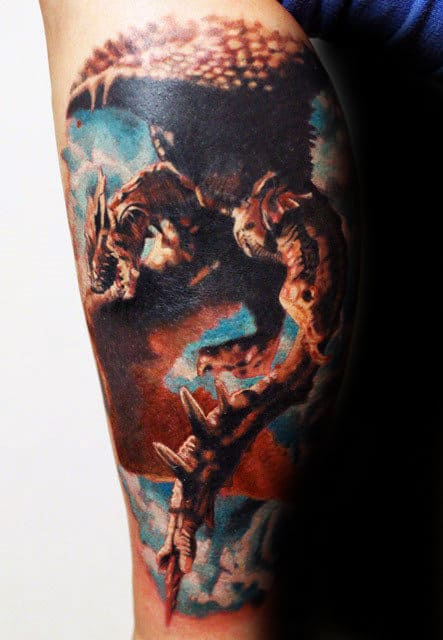 Realistic 3d Dragon Mens Leg Tattoo