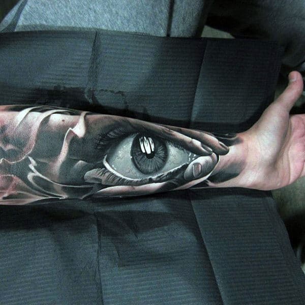 Realistic 3d Eye Inner Forearm Male Tattoos