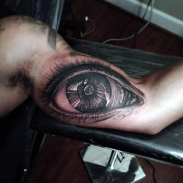 Realistic 3d Eye With Pyramid Mens Bicep Inner Arm Tattoo