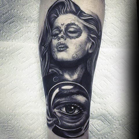 Realistic 3d Forearm Masculine Crystal Ball Tattoos For Men