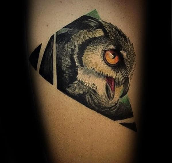 Realistic 3d Geometric Owl Mens Arm Tattoo