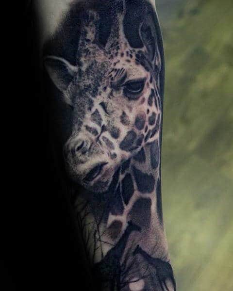 Realistic 3d Giraffe Sleeve Tattoos For Men