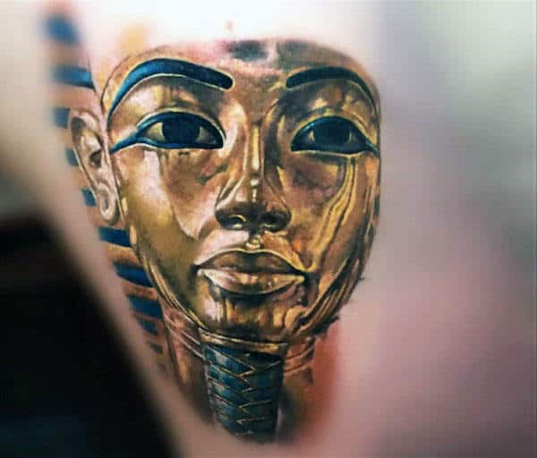 Realistic 3d Gold King Tut Mens Back Tattoos