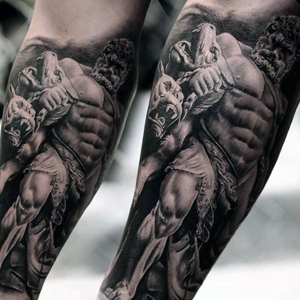 Realistic 3d Guys Hercules Inner Forearm Sleeve Tattoo Ideas