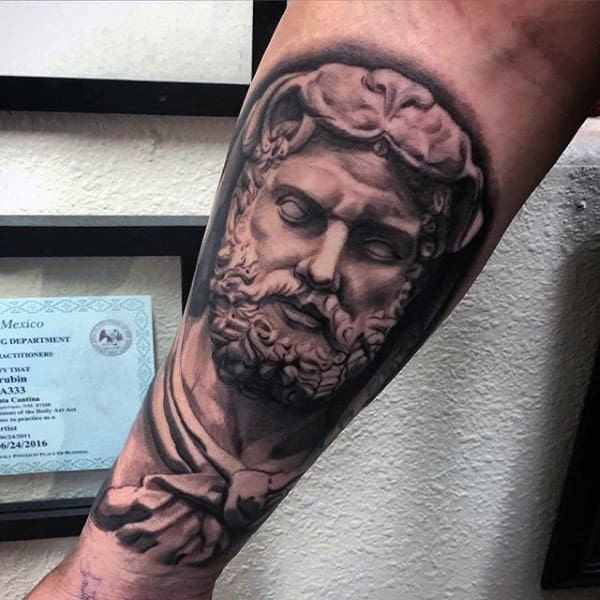 Realistic 3d Hercules Stone Mens Arm Tattoos