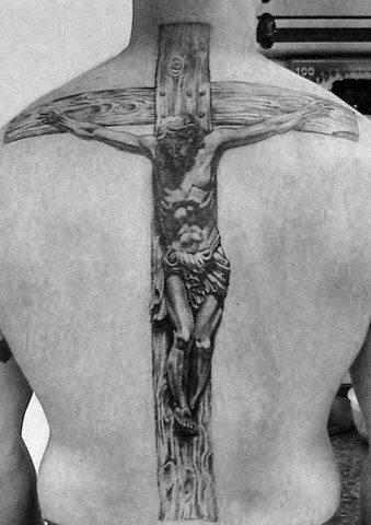 Realistic 3d Jesus On The Cross Wood Mens Back Tattoo Designs