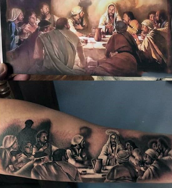 Realistic 3d Last Supper Guys Tattoos