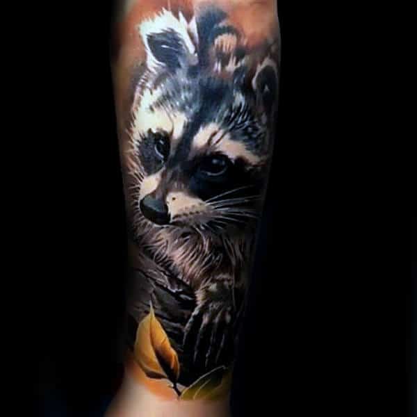 Realistic 3d Male Raccoon Sleeve Tattoos