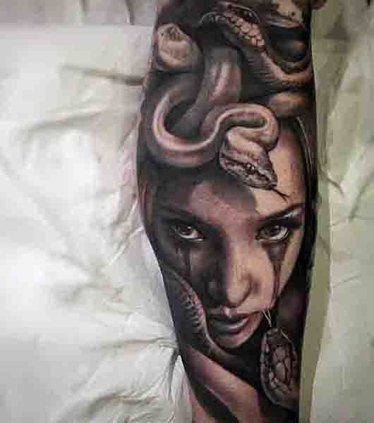 Realistic 3d Medusa Guys Tattoos On Forearm