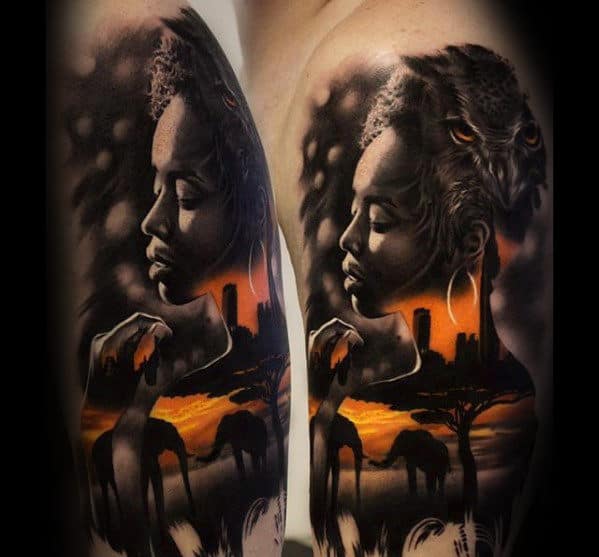 Realistic 3d Mens Africa Themed Tattoo Design Ideas