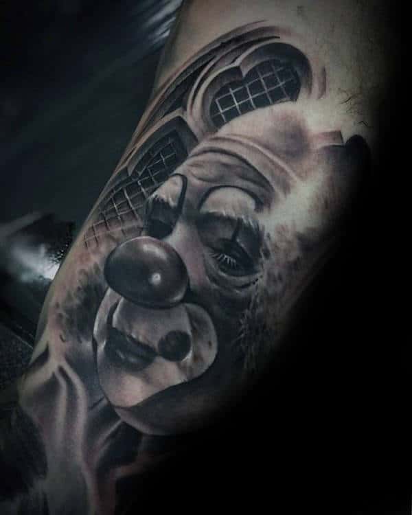 Realistic 3d Mens Clown Quarter Sleeve Tattoo Designs