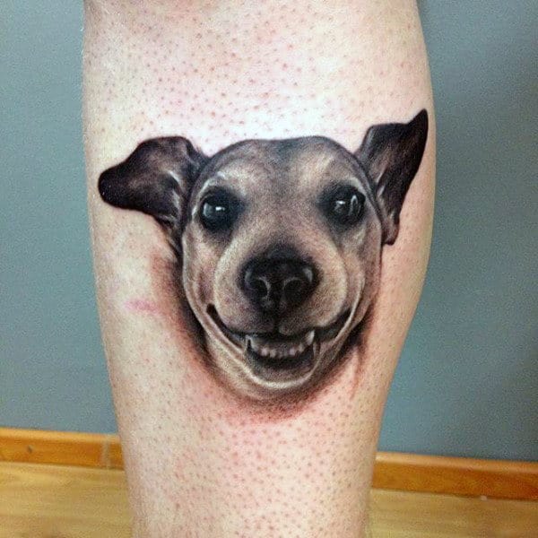 Realistic 3d Mens Dog Tattoo Leg Calf