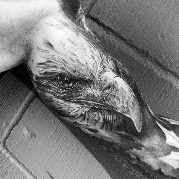 Realistic 3d Mens Eagle Head Inner Arm Tattoo Design