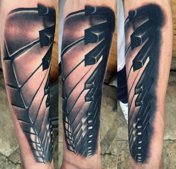 Realistic 3d Mens Piano Keys Forearm Tattoos