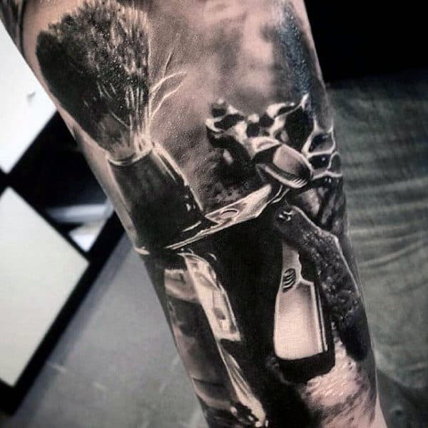 Realistic 3d Mens Scissor Barber Sleeve Tattoos