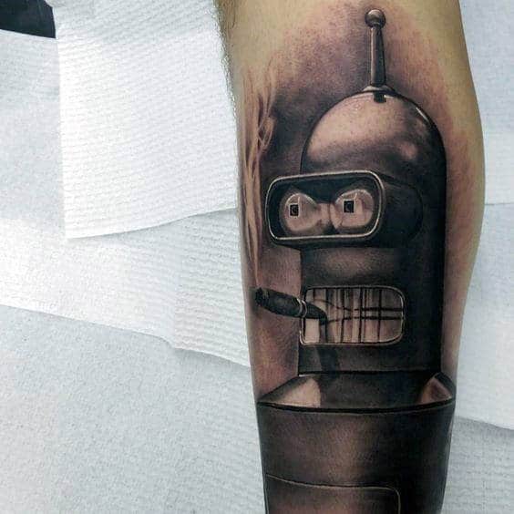 Realistic 3d Mens Shaded Bender Robot Leg Tattoos