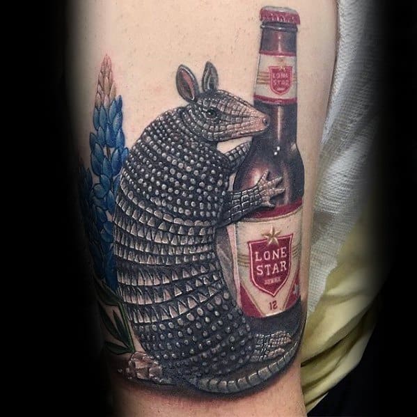 Realistic 3d Mens Tattoo With Armadillo And Beer Bottle Design
