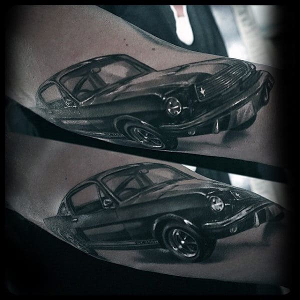Realistic 3d Mustang Mens Arm Tattoo