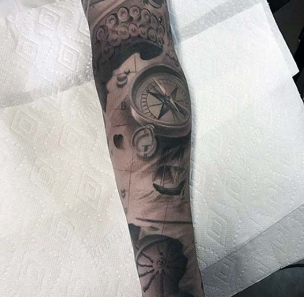 Realistic 3d Nautical Guys Sleeve Tattoo Design Inspiration